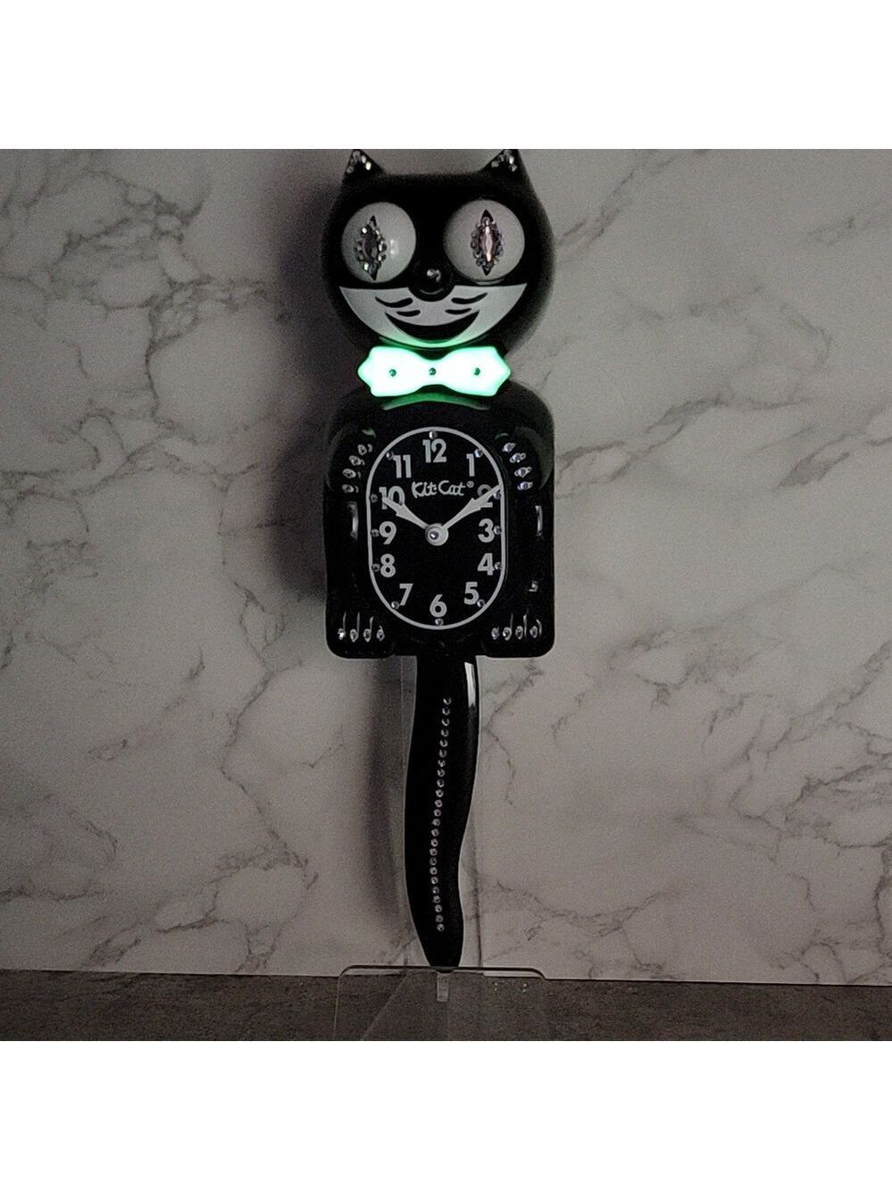 Jeweled Black Kit-Cat Klock clock with GLOW IN THE DARK BOW TIE - Picture 3 of 9
